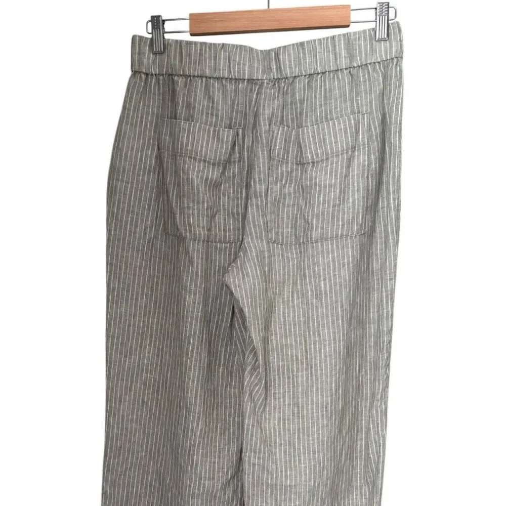 Everlane Flax Linen Size Large Green with White Strips Elastic Waistband